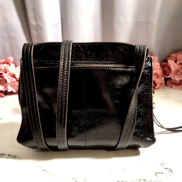 HOBO Shiny Black Leather With Contrast Stitching Shoulder & Crossbody Bag - Picture 8 of 10